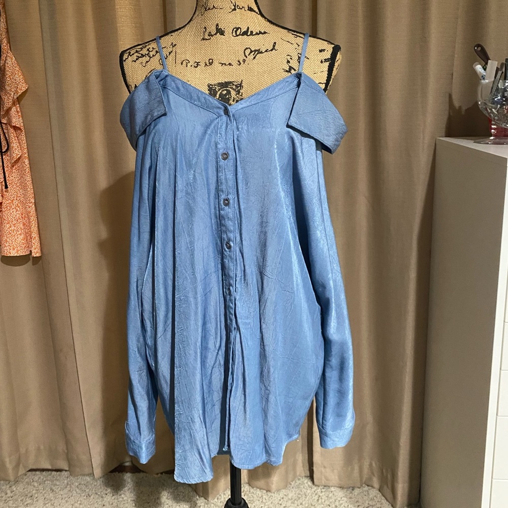 Off The Shoulder Button Up With Straps - image 1